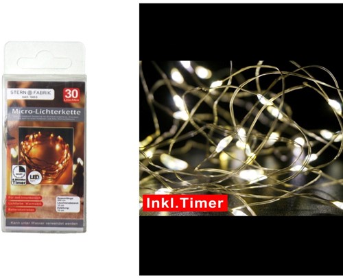 Ledlampje met Timer WARMWIT 30 lampjes incl batterij met Timer