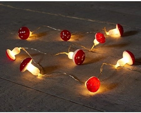 Led lichtjes PADDESTOEL 10L/1M LED WARM WIT 30CM AANLOOPSNOER 2XAA/IP20 leuke paddenstoeltjes met lampjes