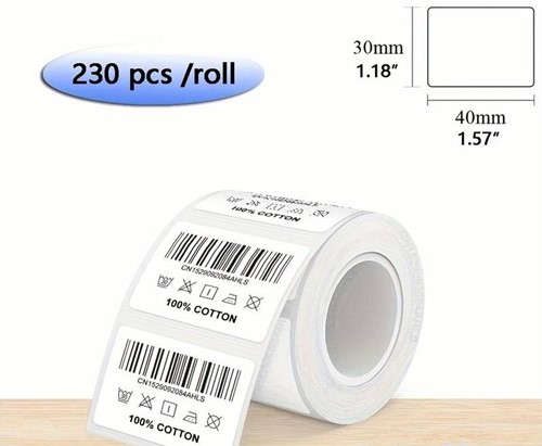 Thermische labels, WIT 40*30mm Stickers Labels Thermal / rol 230 labels tbv bv Phomemo M110. M220, M221 om zelf foto, tekst, afbeeldingen op te printen
