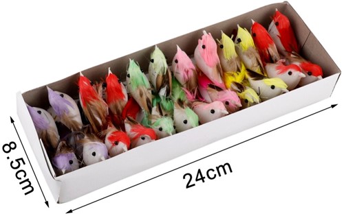 24 kleinere Vogeltjes verschillende kleuren ds24 mooie vogeltjes 7*3cm