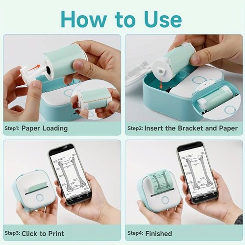 Mini Fotoprinter zwartwit Labelprinter Labelmaker WITgroen Phomemo T02 I incl software / st Print labels vanaf je tablet of telefoon EN zonder inkt 