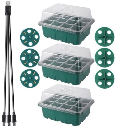 Set van 3 Seed Starter boxen MET kweeklamp 3 lampen 12/36 cellen Vensterbankkasjes met verstelbare ventilatie