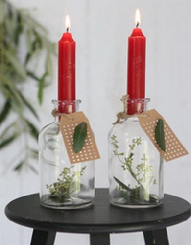 Kaarsen Taper candle Rood h.11 cm set van 7 past in fles