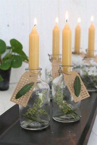 Kaarsen Taper candle Honinggeel h.11 cm set van 7 past in fles