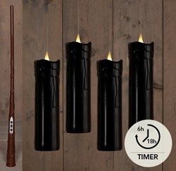 Actie LEDkaarsen Anna's Collection ZWART Floating Candle Magic met Timer candle Drip SET 4 18X5CM LED MET TIMER INCLUSIEF TOVERSTOK, DRAAD EN HAKEN 4 STUKS 