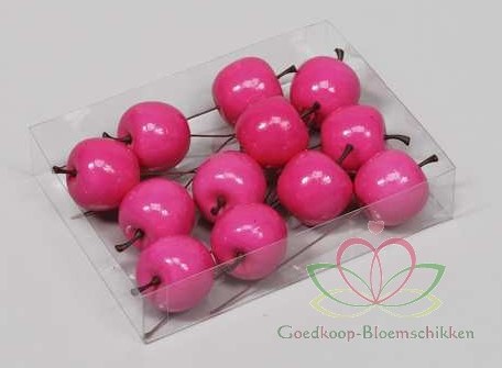 Appeltjes op draad 35 MM +/- 12 stuks PINK Hoogglans Appeltjes 25mm
