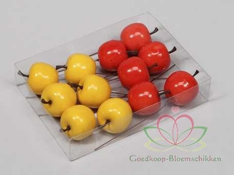 Appeltjes op draad 35 MM +/- 12 stuks Oranje-Geel Hoogglans Appeltjes 25mm