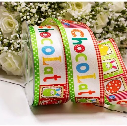Vrolijk lint 40 mm Easter 'Chocolat' Ribbon rol 20m OP=OP Lint met draad