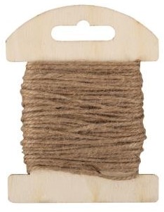 Jutekoord op houten kaart, 1,5mm ø, 10m zand jute touw