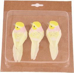 Bird on clip 10.5x3.5x3.5cm 3 stuks  Geel Vogeltje op clip 