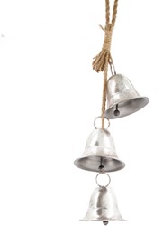 Kerstklok Kerstbel Christmasbell 3 stuks aan een touw Oud Zilver 12x12x70cm set van 3 kerstbellen