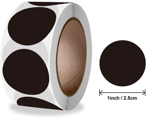 500 ZWARTE Blanco Stickers Labels 2.5 cm 1" Sluitsticker om zelf op te printen
