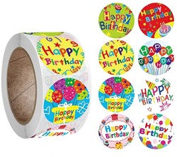 500 Stickers Labels Happy Birthday Kleur opdruk gefeliciteerd sluitsticker