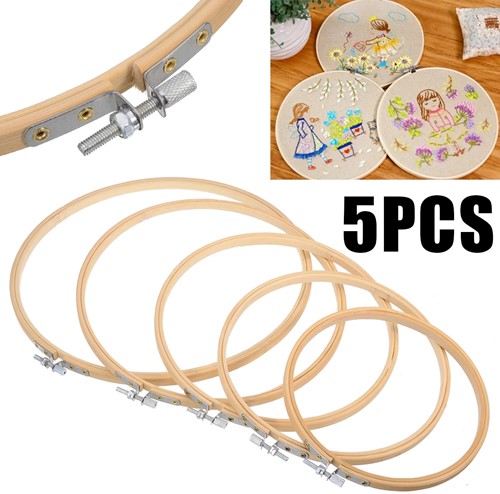 Bamboe ringen Borduurringen SET van 5 maten met stelschroef  Bamboo Maat: ca. 15cm, 18cm, 20cm, 23cm, 26cm