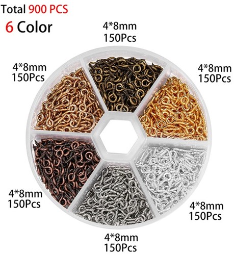 Set mini schroefoogjes met schroefdraad (+/- 900 stuks) schroefoogjes
