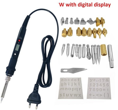 Houtbranderset Woodburning soldeerbout 80W met display bits en templates Houtbranden Woodburning met display