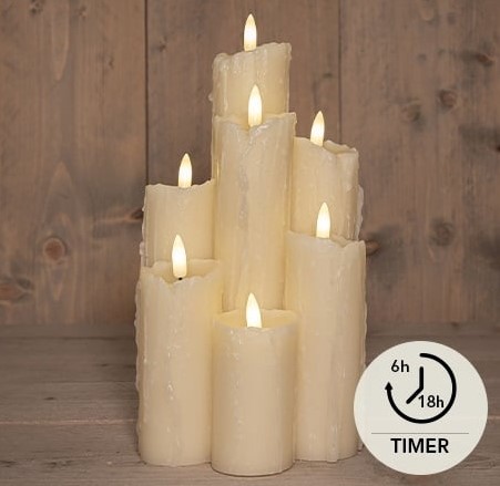 Actie LEDkaarsen Anna's Collection IVORY WAx dripped Druipkaarsenset Met Timer 15.5*25.5cm / 7 stuks Wax Candle  Ledcandle voor bloemschikken en decoratie