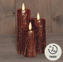 Actie LEDkaarsen Anna's Collection BRONS DRUIPKAARS WAX 3 X 3D VLAM  OP 2XAA BATTERIJ MET TIMER 16.5X11CM 