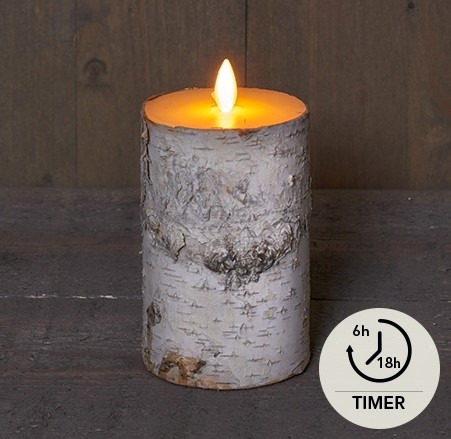 LEDkaarsen Anna's Collection LED kaars  BERKENSCHORS WIT BEWEGENDE VLAM 7,5X12,5CM  3XAAA/TIMER 3D Moving Flame Wax Candle  Ledcandle voor bloemschikken en decoratie