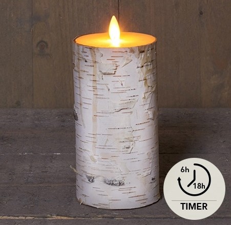 LEDkaarsen Anna's Collection LED kaars  BERKENSCHORS WIT BEWEGENDE VLAM 7,5X15CM  3XAAA/TIMER 3D Moving Flame Wax Candle  Ledcandle voor bloemschikken en decoratie
