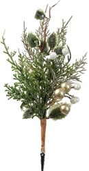 Kersthanger Steker Wintergroen Champagne Balletjes 25 cm Per Stuk