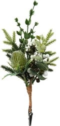 Kersthanger Winters Groen, distel met Clip Groen Wit 22 cm Per Stuk