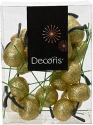 Kunstappeltjes en peertjes goud glitter set 18 stuks