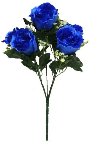 Sweety Rose Rozenboeketje (5 knop) met Gips 31cm. BLAUW Rozenboeketje Gips