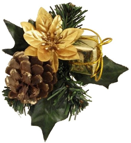 Kerstbijsteker GOUD Kerstroos, cadeautje en dennenappel / DOOS 72 Kerstbijsteker