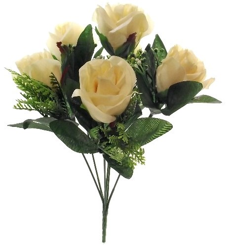 Rozenboeketje 33cm Rozenbundel met Gips en blad Ivory / champagne Zijdebloem flowerwall vuller