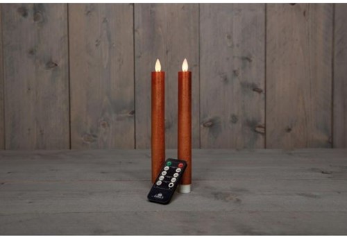 LEDkaarsen Rustiek KOPER Anna's Collection LED kaars Moving Flame WAX Candle  met afstandsbediening D 2,5 H 23 cm /2 stuks Ledcandle voor bloemschikken en decoratie