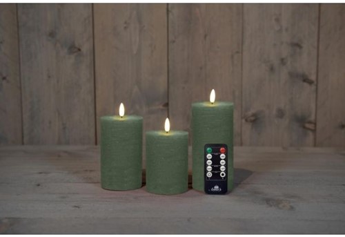 LEDkaarsen Rustiek Jade Groen Anna's Collection LED kaars 3D Flame Wax Candle  met afstandsbediening 7,5x10/12,5/15 cm  / 3 stuks Ledcandle voor bloemschikken en decoratie