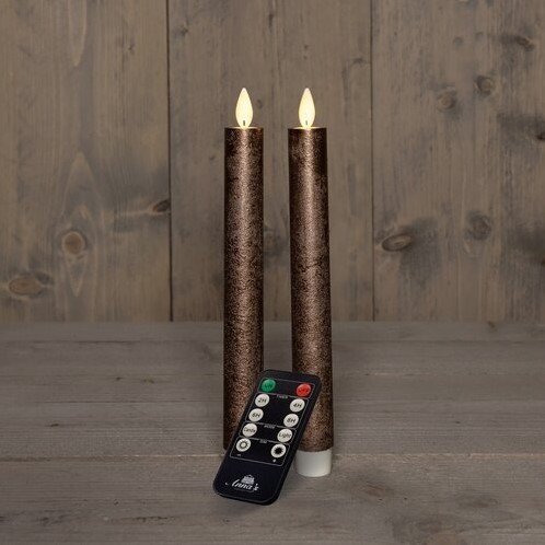 LEDkaarsen Rustiek BRONS Anna's Collection LED kaars 3D Flame Candle  met afstandsbediening D 2,5 H 23 cm /2 stuks   Ledcandle voor bloemschikken en decoratie