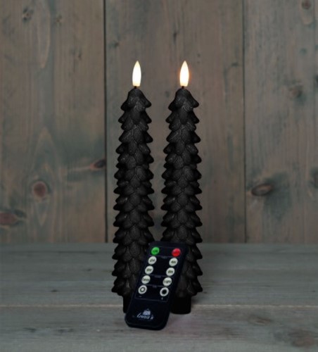 LED Kaarsen Anna's Collection – 3D Flame Candle Kerstboom – Rustiek Zwart – 23 cm – Set van 2 met Afstandsbediening Ledcandle voor bloemschikken en decoratie