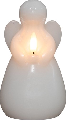 Actie LEDkaarsen Anna's Collection LED kaars Engel wax led 3d vlam op batterij met timer d8.5h14.5 cm wit Ledcandle voor bloemschikken en decoratie