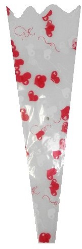 Hoes voor enkele bloem 45x13. 5x3 Wit mt Rode hartjes hoes voor 1 bloem