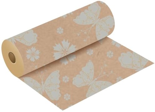 Bloemenpapier KRAFTPAPIER ROL 50cm. X 3kg Butterfly Bright Silver/Natural cadeaupapier WITH POLISHED FINISH