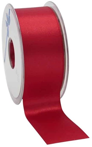 Dubbelsatijn 38mm x 25m Kerstlint Wijnrood Medium red Double Faced Satin Ribbon Dubbelsatijn