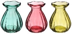 3 verschillende Tafelvaasjes, Hyacint vaasje Fleur vase Ø7 h. 9 cm 3 kleuren Hyacinth vase kleiner model