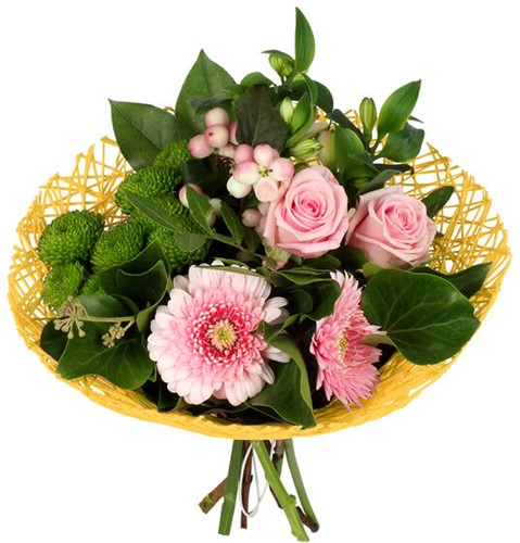 Actie Boekethouder Twist papier 20 cm geel / st Boekethouder excl decoraties