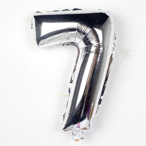 FolieBallon Zilver 34 cm. Cijfer, 7 met stok Ballonnen
