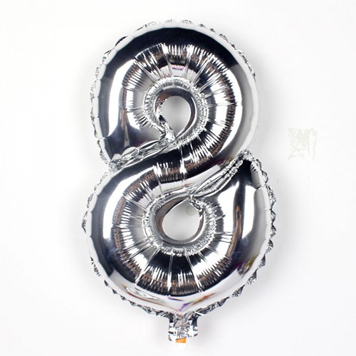 FolieBallon Zilver 34 cm. Cijfer, 8 met stok Ballonnen