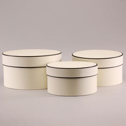 Set van 3-Ronde Bloemendozen CREME + brown Trim Bloemendoos