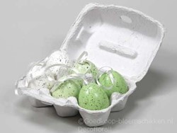 Gedecoreerde Kippeneieren 6 cm. Hangers Groen tinten Paasboom