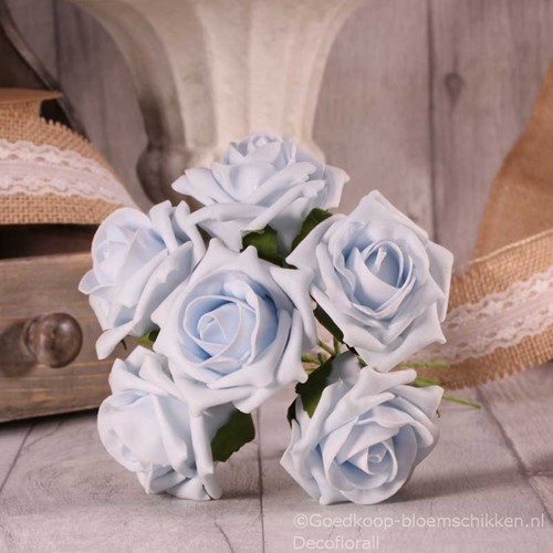 Foam Roos 6cm Tea Rose X6 Baby Blue Foamroos
