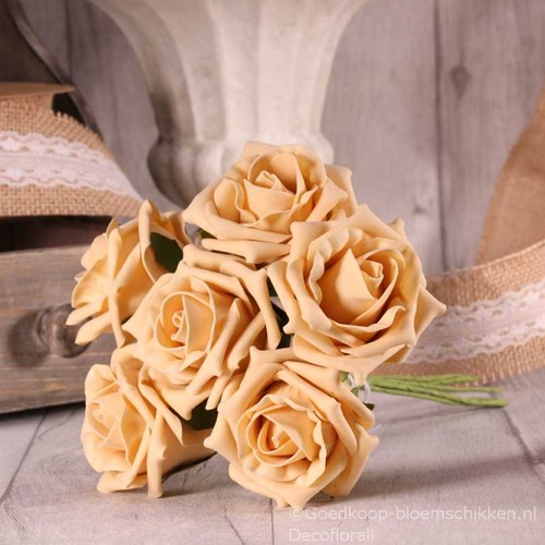 Foam Roos 6cm  Tea Rose X6 Cream Gold Foamroos