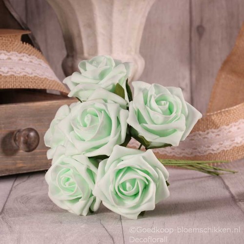 Foam Roos 6cm  Tea Rose X6 Mint Green Foamroos
