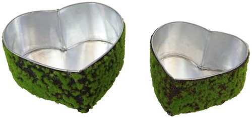 Mos hart, Mosharten  Planter Hart Micro Moss Set van 2 metaal met kunstmos