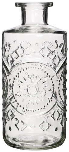 Gekleurd glazen fles Berlin Clear  / stuk Grotere fles ook voor olielamp bottle Ø9cm  h. 21 cm