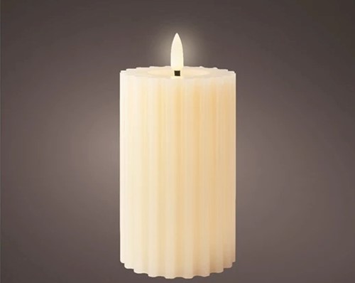 Actie Lumineo LED kaars WAX steady Binnen, RIBBEL, met timer, Creme/warm wit dia 7.5cm H.15cm / st Ledcandle vlameffect voor bloemschikken en decoratie